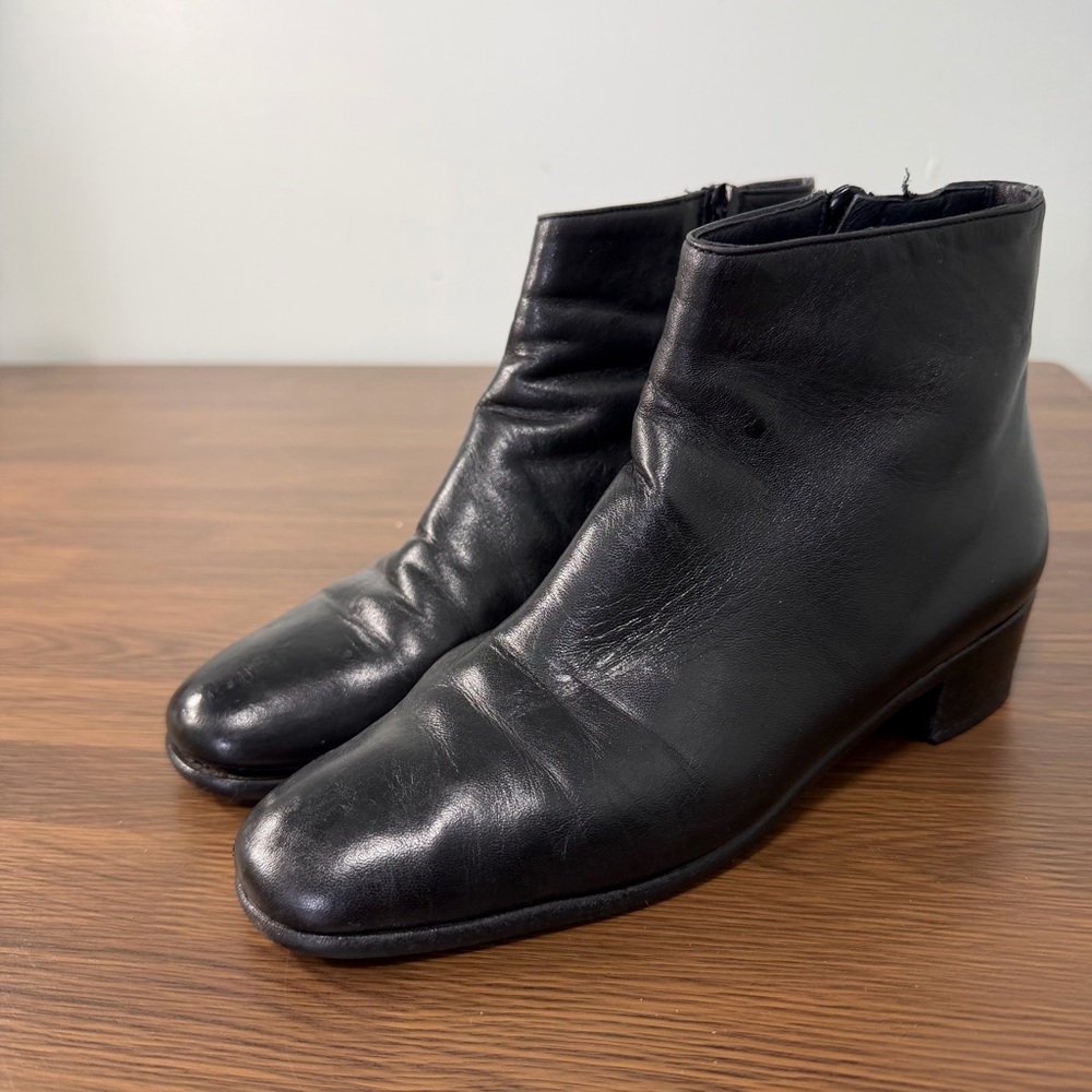Cole Haan Black Leather Square Toe Block Heel Ankle Boots Size 7 Narrow